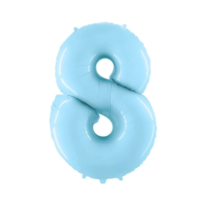 Palloncino Mylar Numero 8 Celeste Pastello 40" (101cm) 1pz