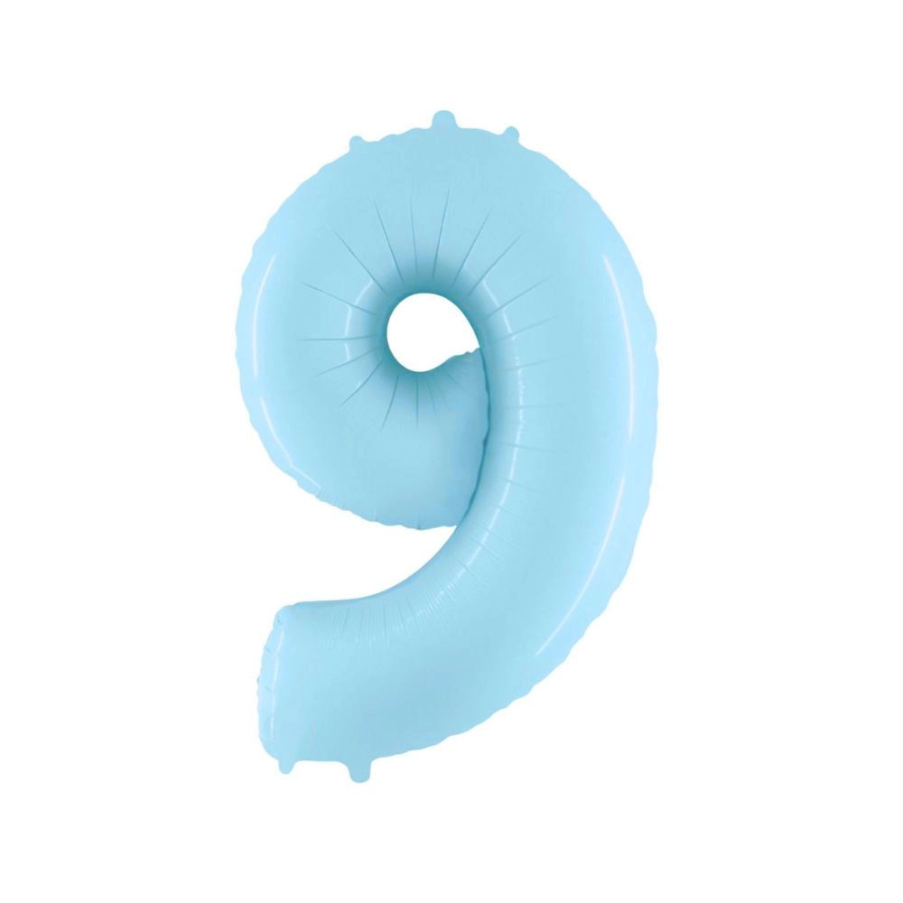 Palloncino Mylar Numero 9 Celeste Pastello 40" (101cm) 1pz