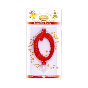 Candelina numero 0 rossa glitter grande, 1pz.