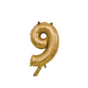 Palloncino  numero 9 oro minishape 14" - 35cm. 1pz