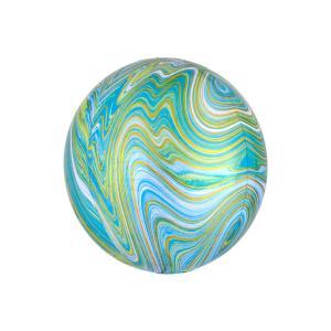 Palloncino  sferico marmorizzato blu - verde 16"-40cm. 1pz