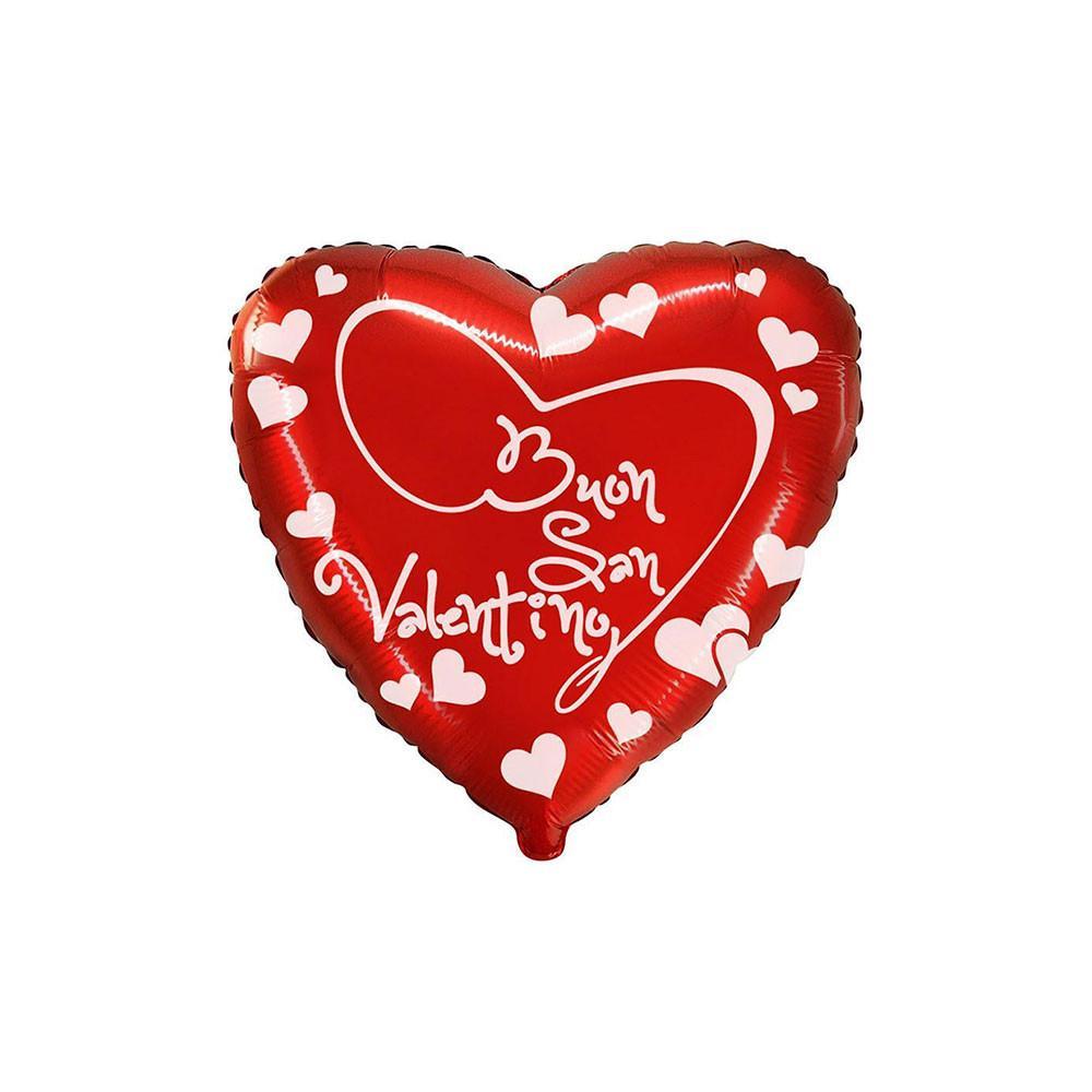 Palloncino a forma di cuore rosso con scritta Buon San Valentino e cuoricini bianchi 18-45cm. 1pz