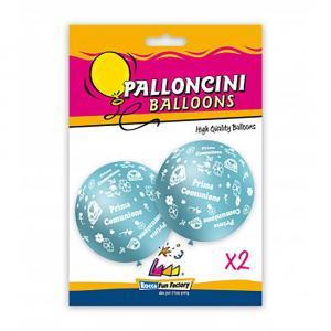 Palloncini  celeste metallizzato 80 con stampa globo prima comunione bianca dimensione 33"-83cm. 2pz