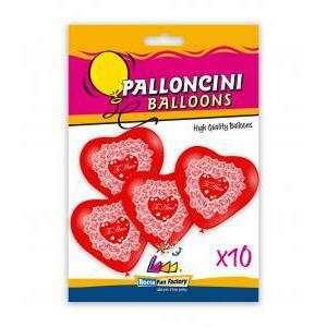 Blister 10pz cuori 11" rosso 28 st. bianca 1l ti amo rose