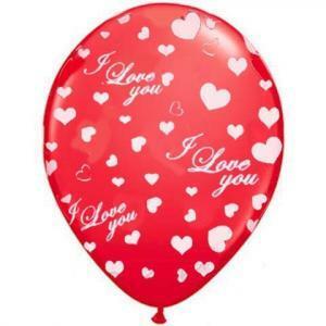 Blister 10pz 11"/12" rosso 28 st. bianca globo i love you