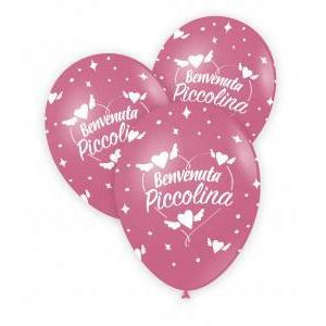 Palloncini rosa 12inc con stampa bianca globo benvenuto piccolina, 100pz.