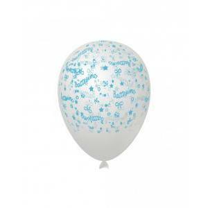 Palloncini battesimo trasparenti con stampa celeste 12inc-30cm, 100pz.