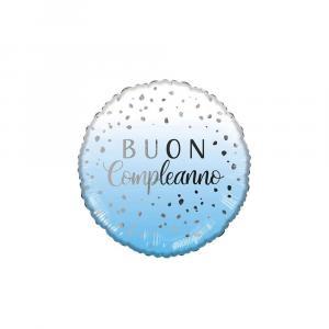 Palloncino  buon compleanno celeste con drops tondo 18"-45cm. 1pz