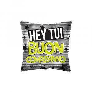 Palloncino  quadrato a righe hey tu! buon compleanno 18"-45cm. 1pz