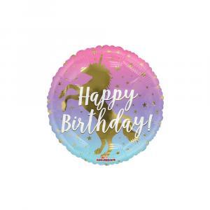 Palloncino  happy birthday unicorno tondo 18"-45cm. 1pz