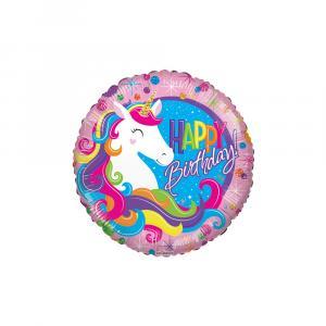 Palloncino  happy birthday unicorno classico tondo 18"-45cm. 1pz