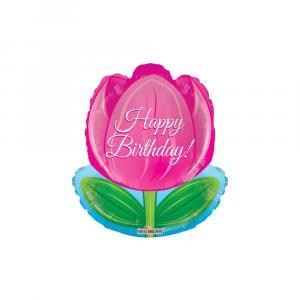 Palloncino  happy birthday tulipano 18"-45cm. 1pz