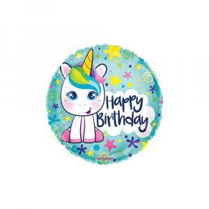 Palloncino  happy birthday unicorno tondo 18"-45cm. 1pz