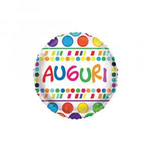 Palloncino  tondo auguri con pois 18"-45cm. 1pz