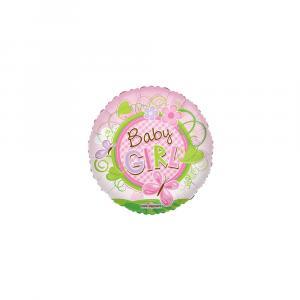 Palloncini  baby girl farfalla tondo minishape 9"-22cm. 5pz