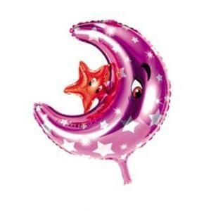 Palloncino  sagoma luna fucsia con stella 24"-60cm. 1pz