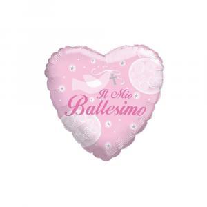 Palloncino   il mio battesimo rosa cuore  18"-45cm. 1pz