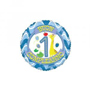 Palloncino  tondo 1 compleanno celste 18"-45cm. 1pz