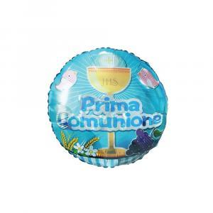 Palloncino  tondo calice prima comunione celeste 18"-45cm. 1pz