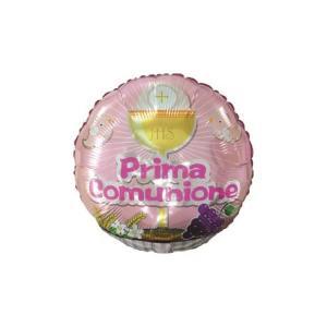 Palloncini  tondo prima comunione rosa 9"-22cm. 5pz