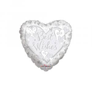 Palloncino  best wishes bianco e argento cuore 18"-45cm. 1pz