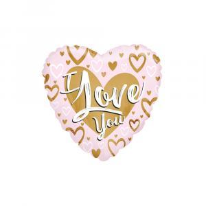 Palloncino  cuore i love you oro e rosa 18"-45cm. 1pz