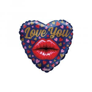 Palloncino  love you bacio cuore 18"-45cm. 1pz