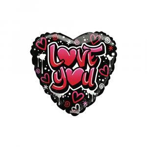 Palloncino  love you graffiti cuore 18"-45cm. 1pz