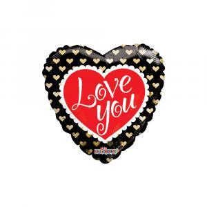 Palloncino  i love you cuore nero e oro 18"-45cm. 1pz