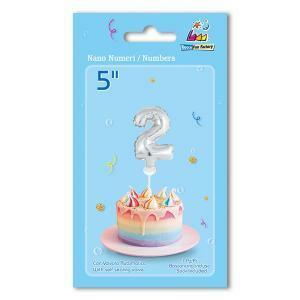 Palloncino  numero 2 argento nanoshape 5" - 13cm. 1pz