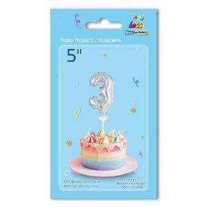 Palloncino  numero 3 argento nanoshape 5" - 13cm. 1pz