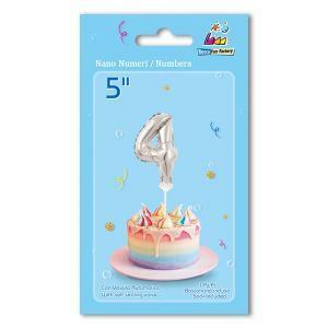 Palloncino  numero 4 argento nanoshape 5" - 13cm. 1pz