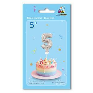 Palloncino  numero 5 argento nanoshape 5" - 13cm. 1pz