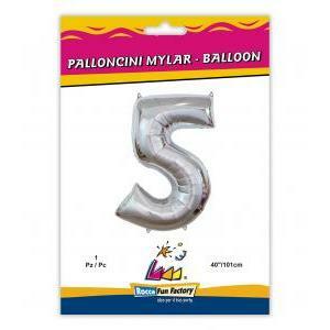 Palloncino  numero 5 argento supershape 40" - 101cm. 1pz