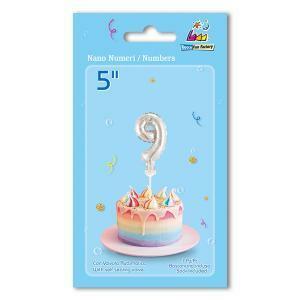 Palloncino  numero 9 argento nanoshape 5" - 13cm. 1pz