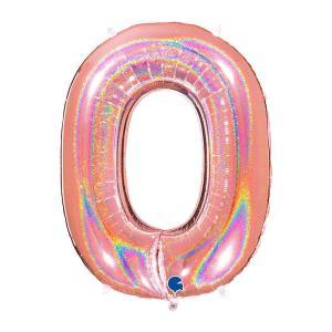 Palloncino  numero 0 hologlitter rosa gold 40" - 101cm. 1pz