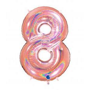 Palloncino  numero 8 hologlitter rosa gold 40" - 101cm. 1pz