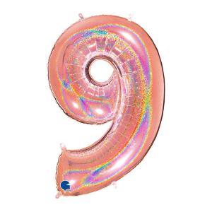 Palloncino  numero 9 hologlitter rosa gold 40" - 101cm. 1pz