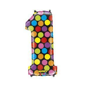 Palloncino  numero 1 multicolor pois minishape 14"-35cm. 1pz