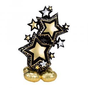 Palloncino  stelle nero e oro cluster airloonz 34"x59". 1pz