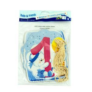 Festone teddy 1 compleanno azzurro festone lettere, 1pz.