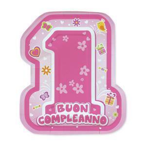 1° compleanno rosa piatti 21x25cm 8pz