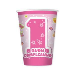 1° compleanno rosa bicchieri 200cc 8pz