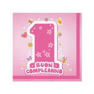 1° compleanno rosa tovaglioli 33x33cm 20pz