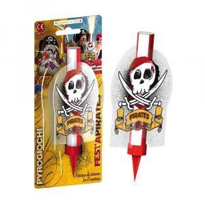 Candela fontana pirotecnica da interno  festa pirates con teschio bandiera pirati, categoria f1. 1pz