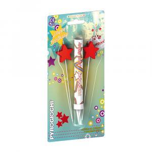 Candela fontana pirotecnica da interno  festa happy birthday + 2 candeline stella, categoria f1. 1pz