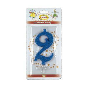 Candela numero 2 grande 12cm colore blu, 1pz.