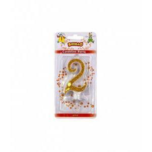 Candelina numero 2 color oro con glitter da 7cm, 1pz.