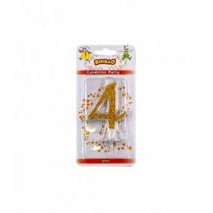 Candelina numero 4 color oro con glitter da 7cm, 1pz.