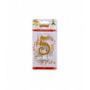 Candelina numero 5 color oro con glitter da 7cm, 1pz.